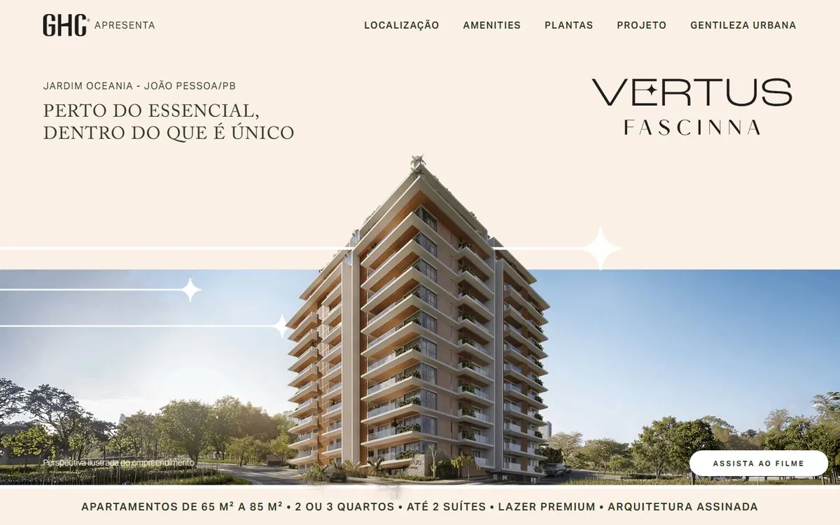 Landing page do Vertus Fascinna no computador